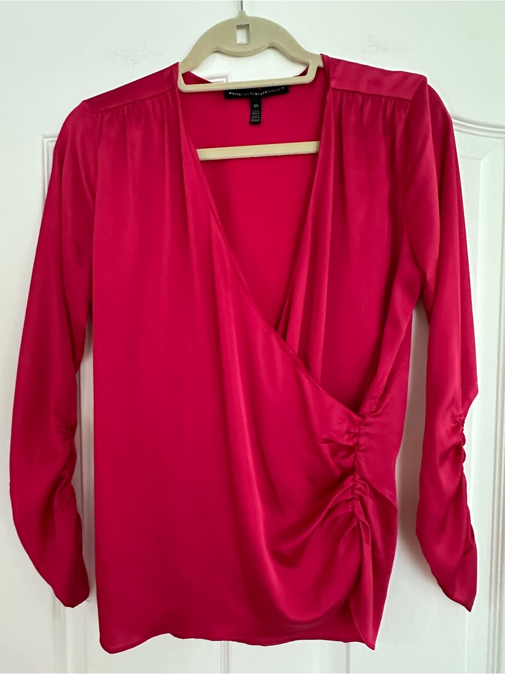 White House Black Market NWOT Fuchsia Wrap-Style Long-Sleeve Blouse